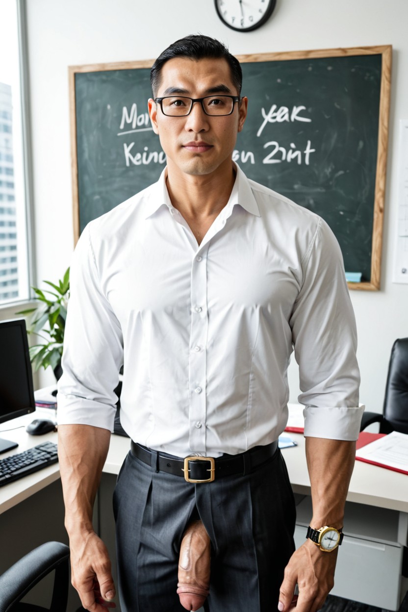 Debout, Masculine Facial Features, Bodybuilder Physique Porno IA Gay