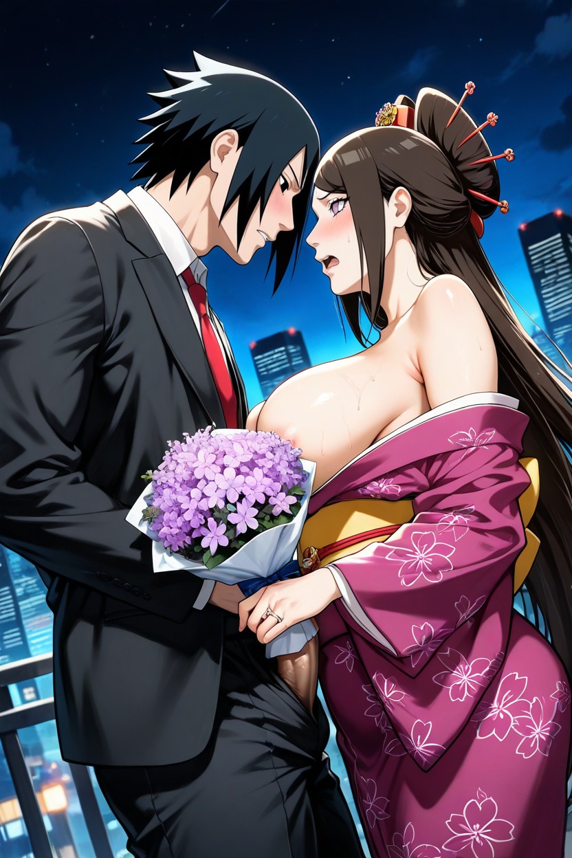 Dark Brown Hair, Blush, Look At Partner Porno IA Gay