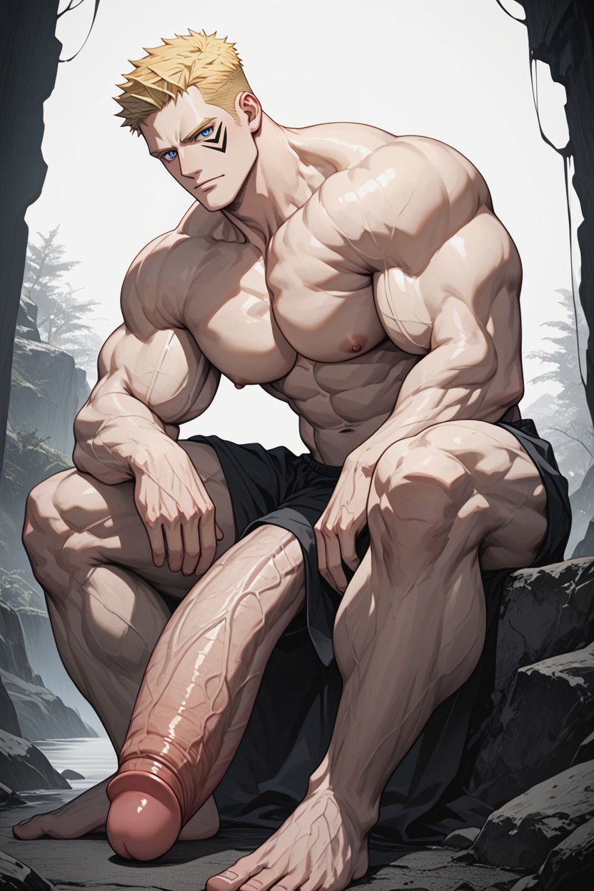 Shirtless, Hyper Muscular Body, Blonde Hair 게이 AI 포르노