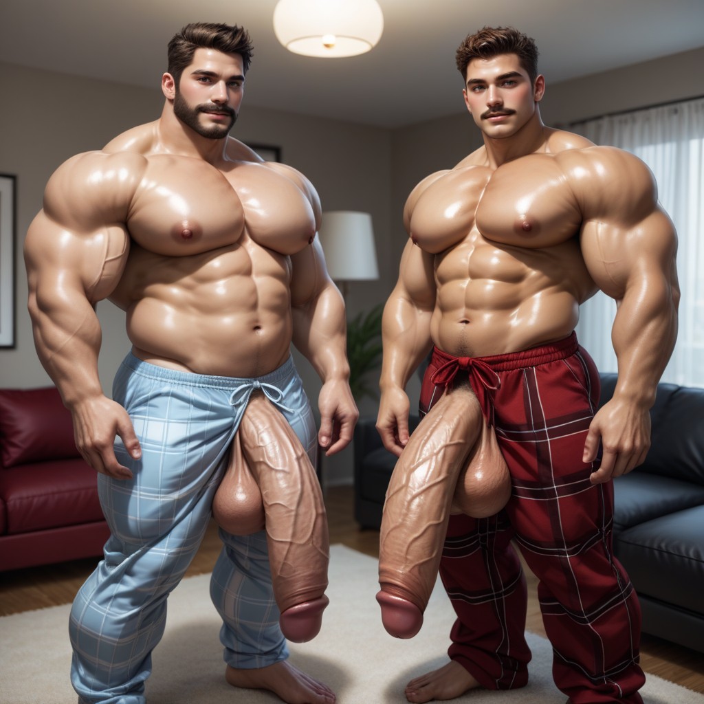 Brown Hair, Heavy Pecs, Huge Erect Penis Porno IA Gay