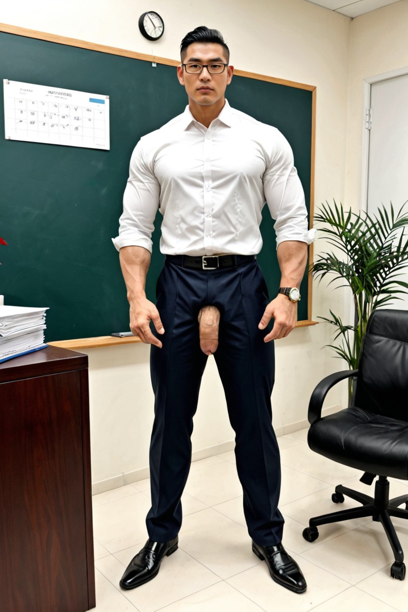 Lunettes, Belt Fastened, Salle De Classe Porno IA Gay