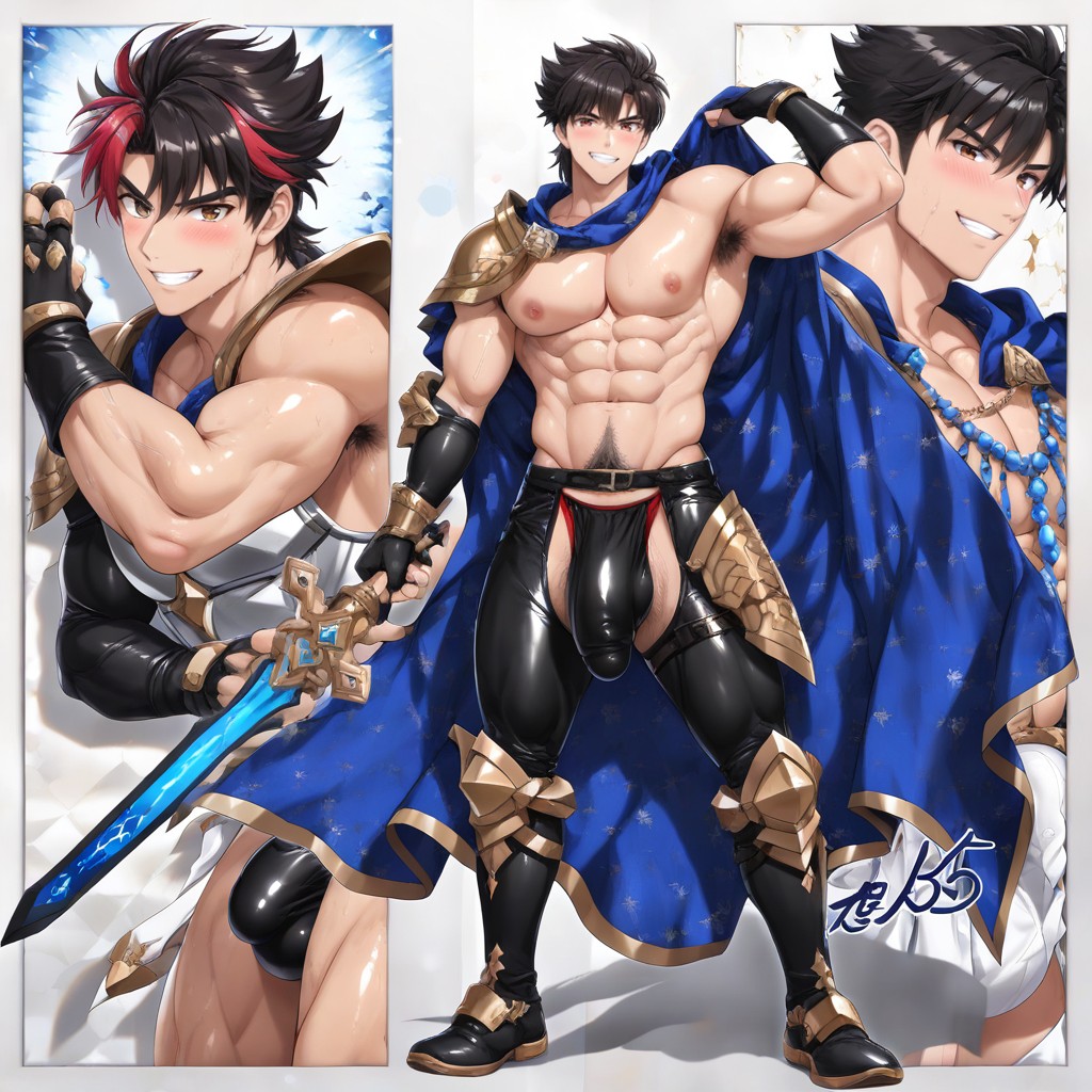 Cinematic Lighting, Hyper-muscular Ripped Physique, Pubic Hair Porno IA Gay