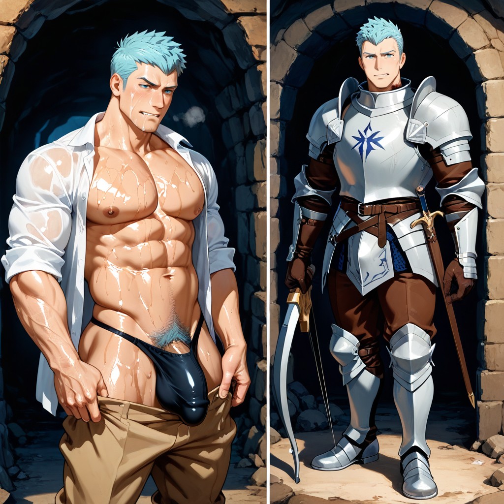 Red Ripped Amor Knight Suit, +, Sideways Bulge Porno gay IA