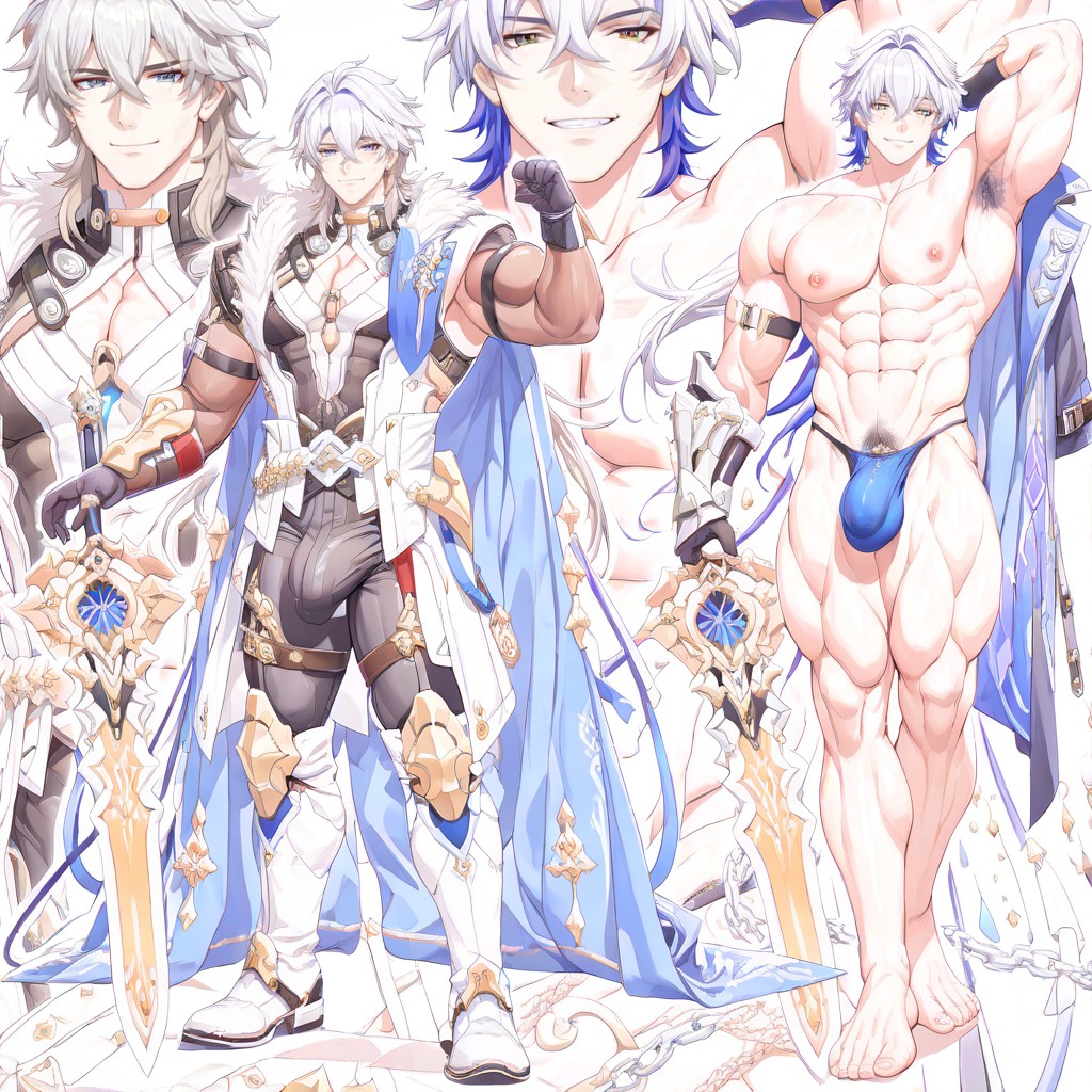 One Arm Up, Multiple Hair Color Man, Highly Detailed Anatomy Pornografia gay com IA