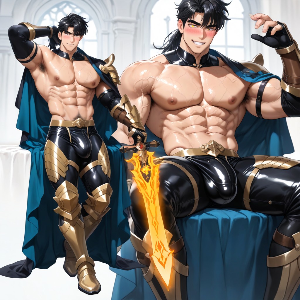 One Arm Up, Show Male Only, Wearing An Ornate Metal Bikini Armor AI同性戀黃片