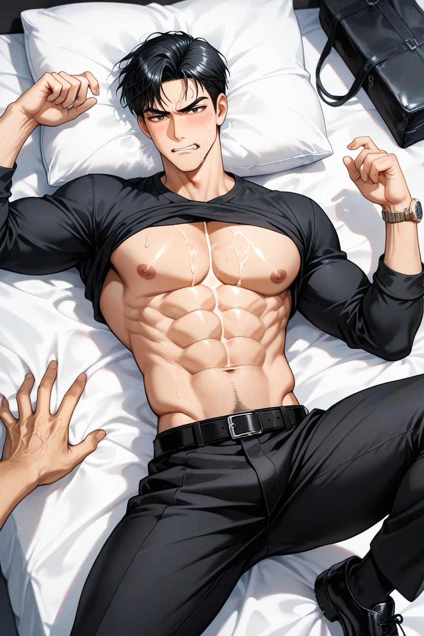 Black Socks And Black Shoes, Hard Nipples Inside Black Shirt, 怒り ゲイAIポルノ