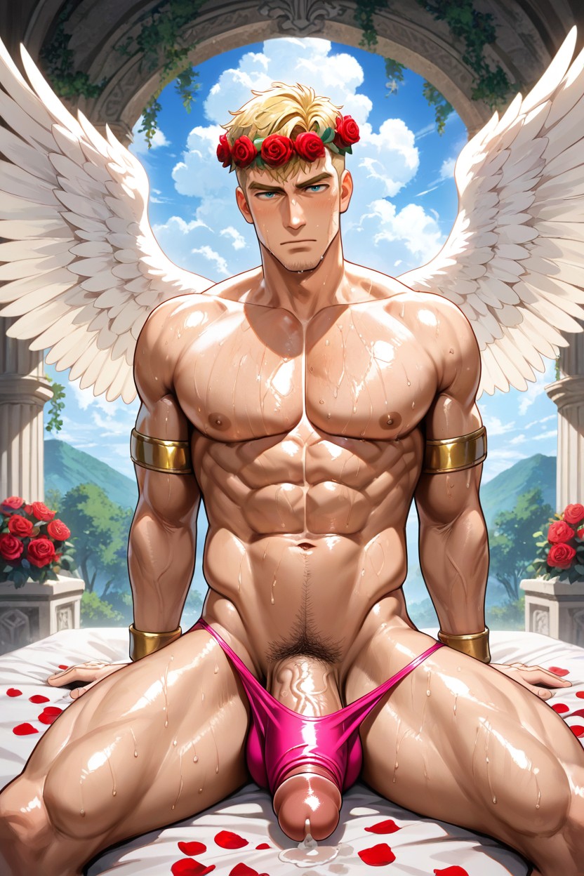 Sculpted Abs, Athletic Body Figure, Gold Armbands AI同性戀黃片