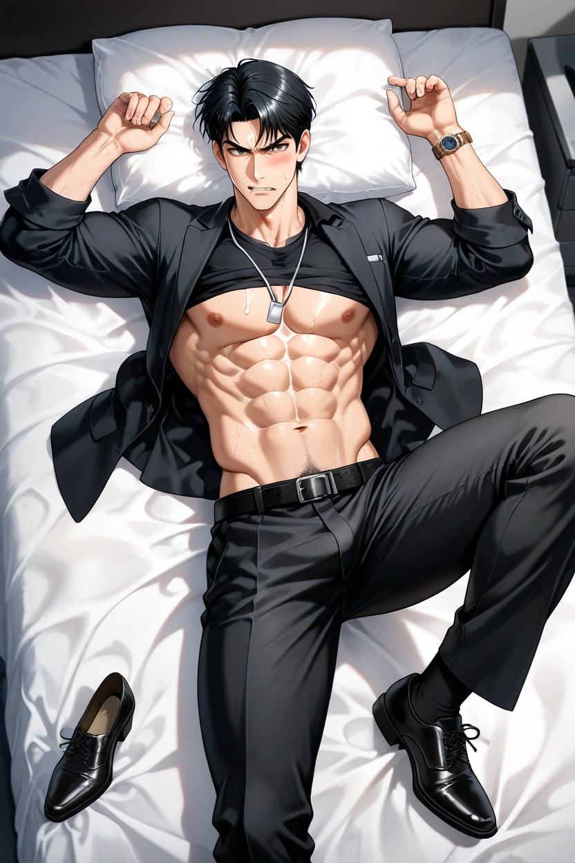Long-sleeved Shirt, Black Business Shirt, Black Work Pants AI Gay Porn