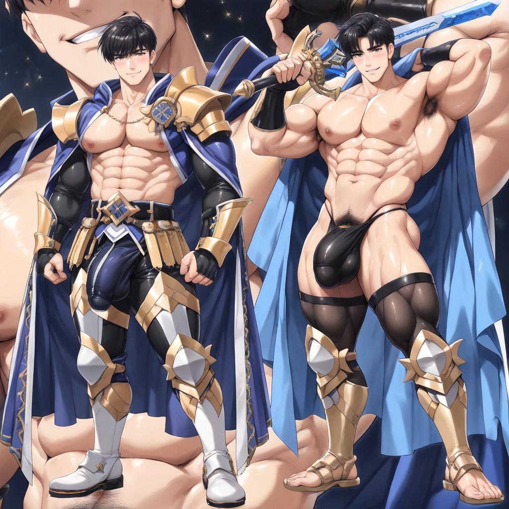 Detailed Knight Leggings, Exposed Black Thong, Dramatic Shadows AI同性戀黃片