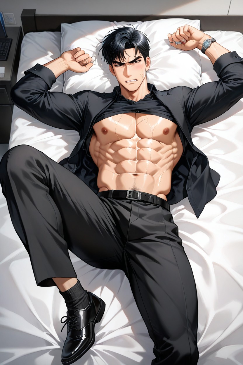 Courte Longueur, Black Belt, Long-sleeved Shirt Porno IA Gay