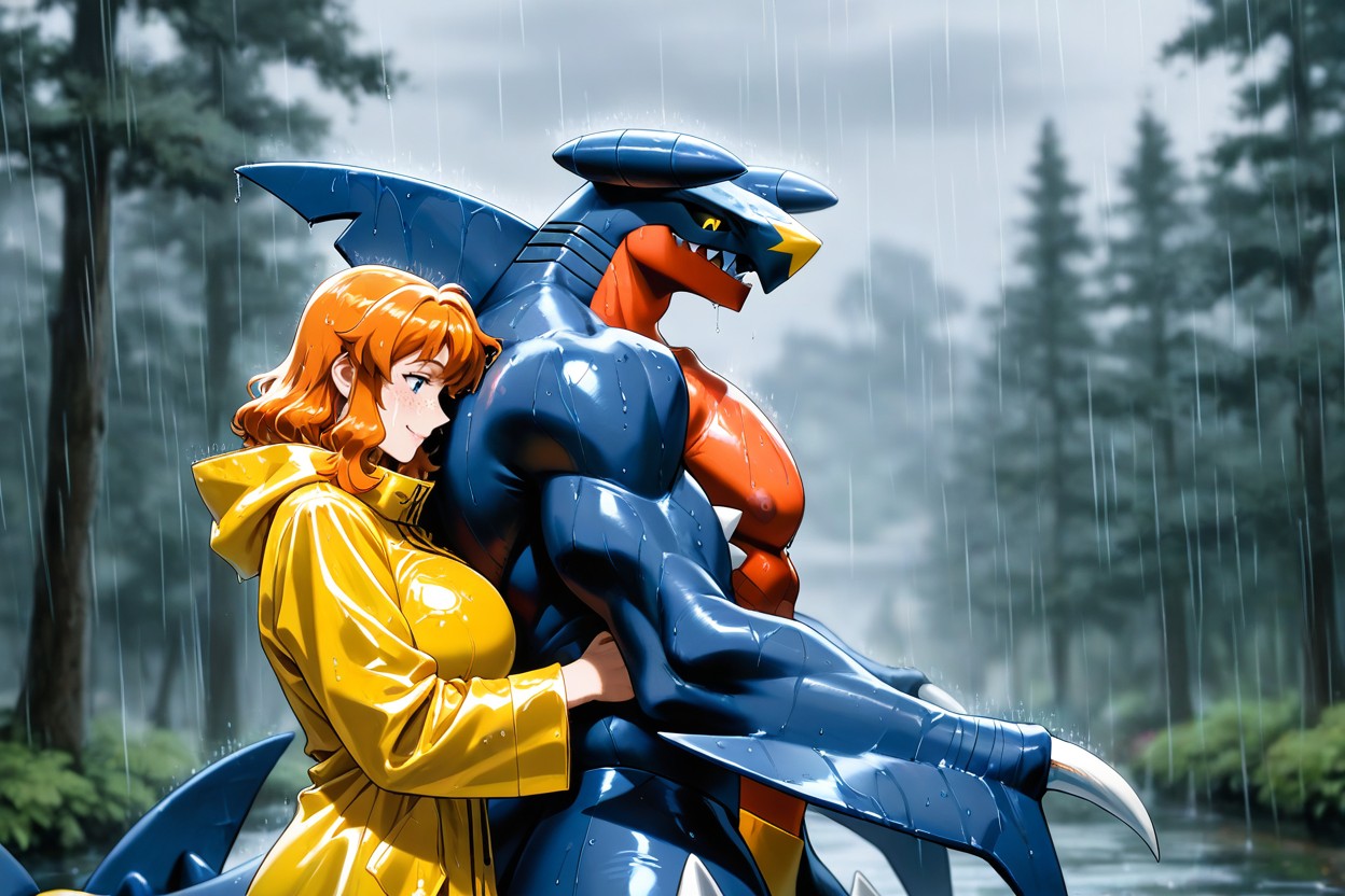 Wet Skin, Woman Hugging Garchomp, Enormous Garchomp Pokemon AI同性恋黄片