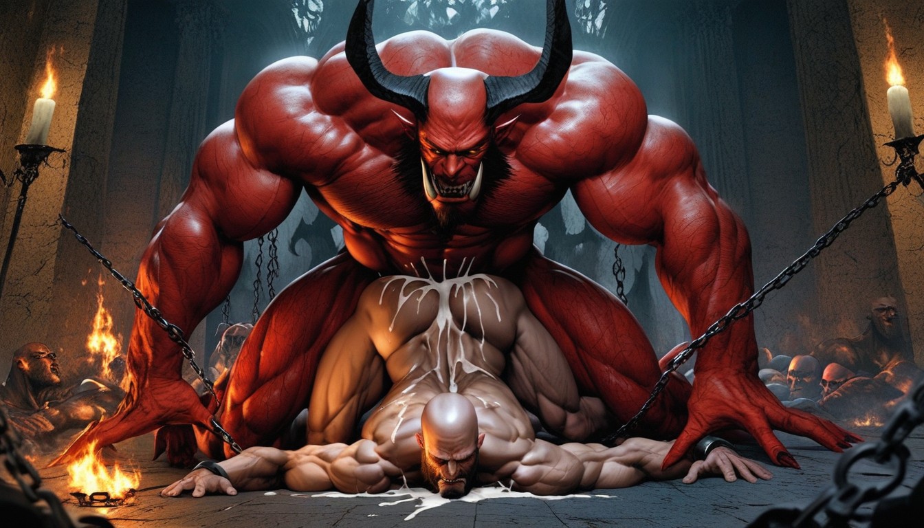 Scary Sex Demons Fuck Man, Massive Cocks, Human Falling AI Gay Porn