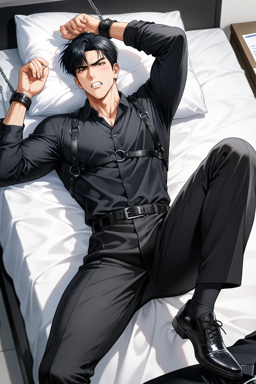 Strap Leather Shirt Harness, Black Hair, Spread Legs AI同性戀黃片