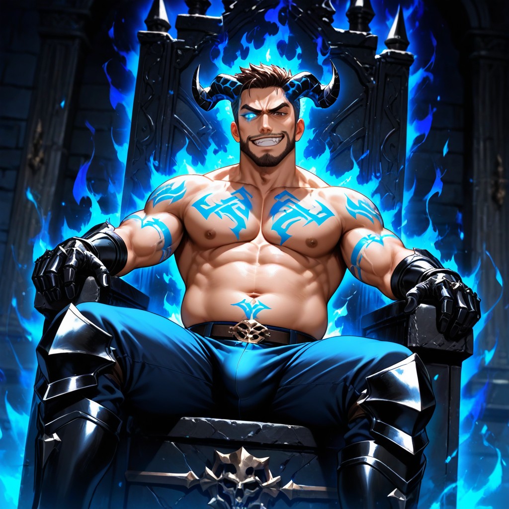 小臀, Glowing Blue Arcane Tattoo All Over Body, Handsome Man AI同性恋黄片