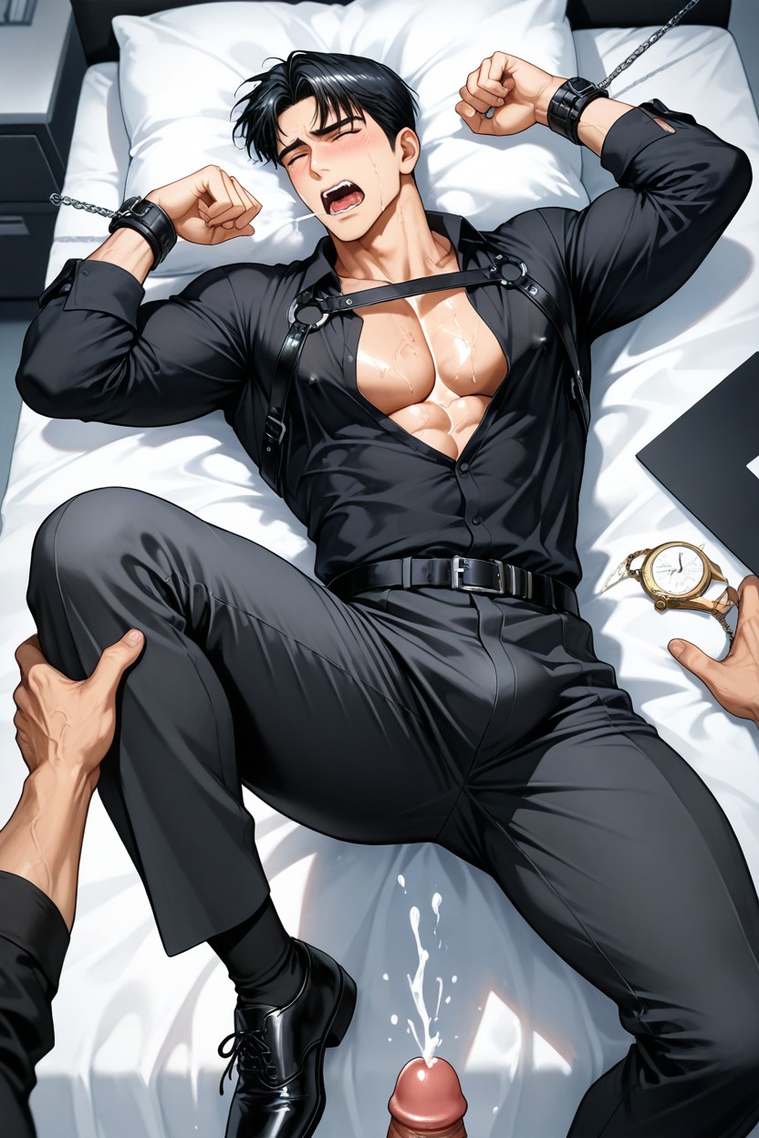 普通のお尻, Spread Legs, Lift One Leg Onto Bed ゲイAIポルノ
