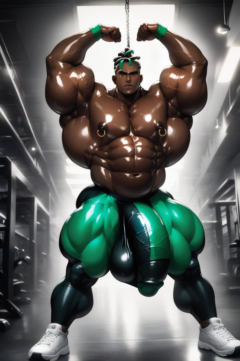 Oiled Skin, Penis Hanging Down To Ankles, Light Reflecting Off Skin ゲイAIポルノ