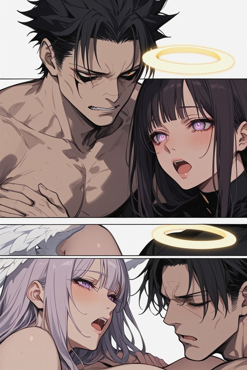 Dark Brown Hair Angel, Demon Dominating Angel, 長髮 AI同性戀黃片