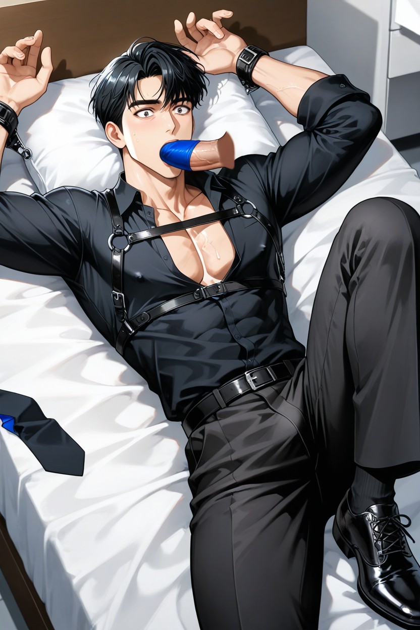 Long-sleeved Shirt, Penis Without Body In His Mouth, Tied Pornografia gay com IA