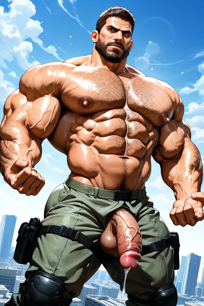 Deep Muscle Lines, Thick Eyebrows, Tight Green Shirt ゲイAIポルノ