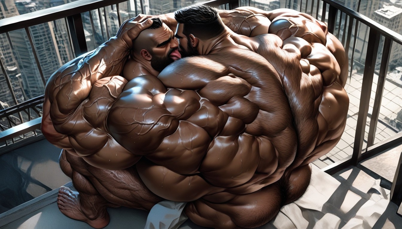 Huge Neck, Hands On Railing, Hairy Back Pornografia gay com IA