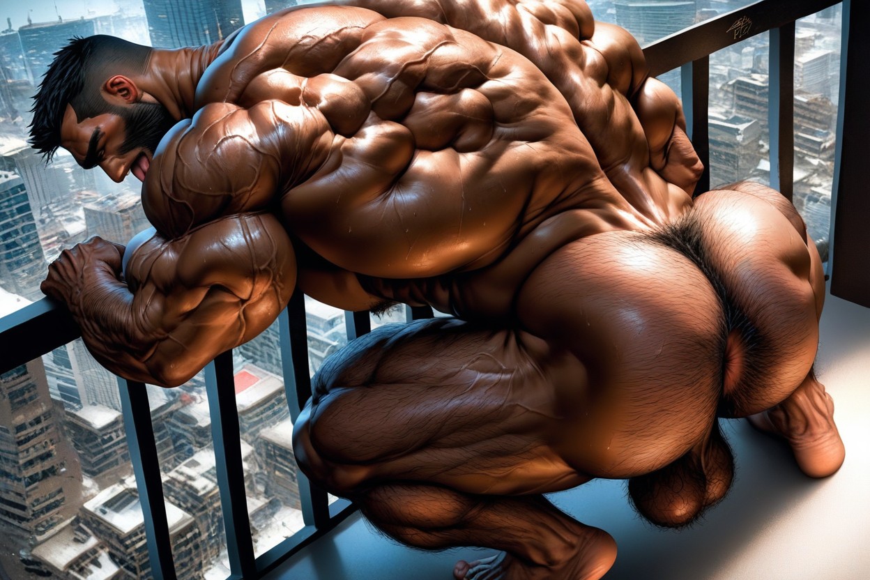 Squatting, Long Strong Neck, Hairy Shoulders AI Gay Porn