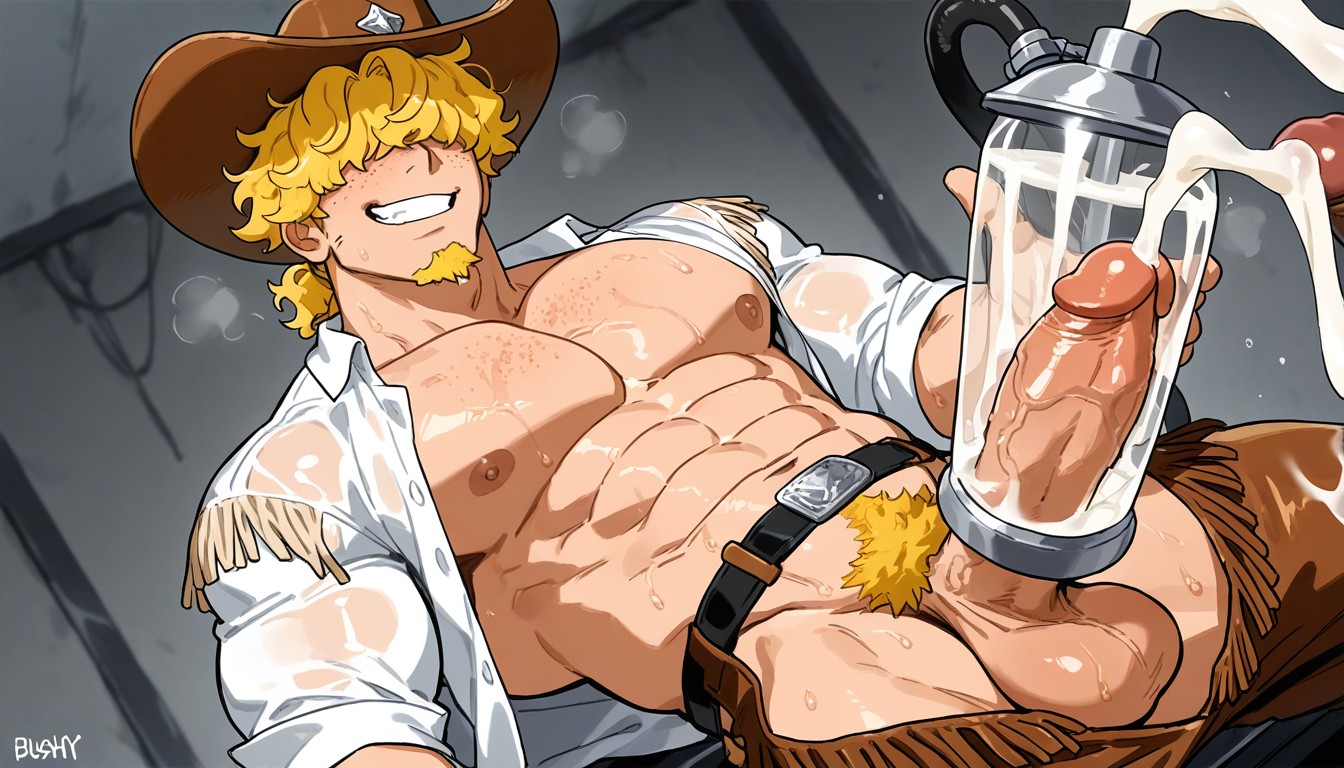 Smug Expression, Cumshot, Wavy Hair AI Gay Porn