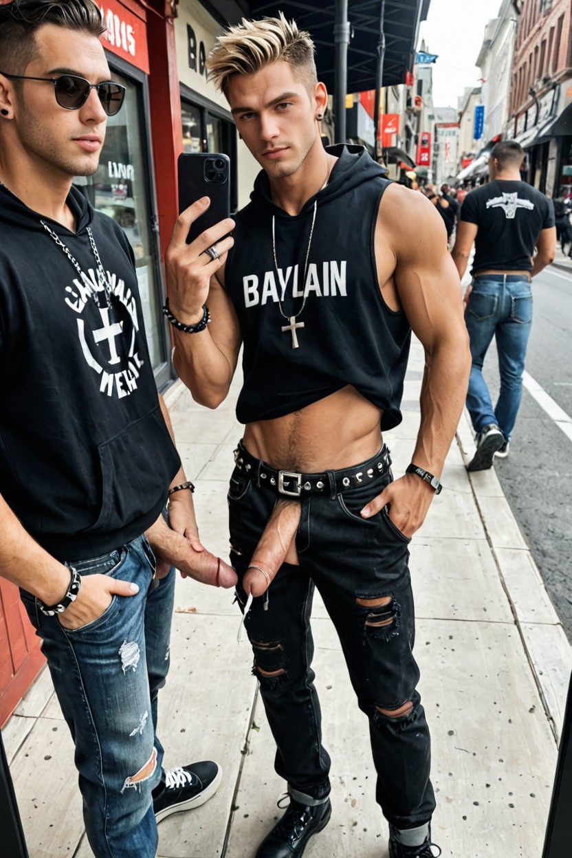 Very Baggy Low-rise Black Jeans With The White Calvin Klein Waistband Showing, Emo, Oversized Jeans AI Gay Porn