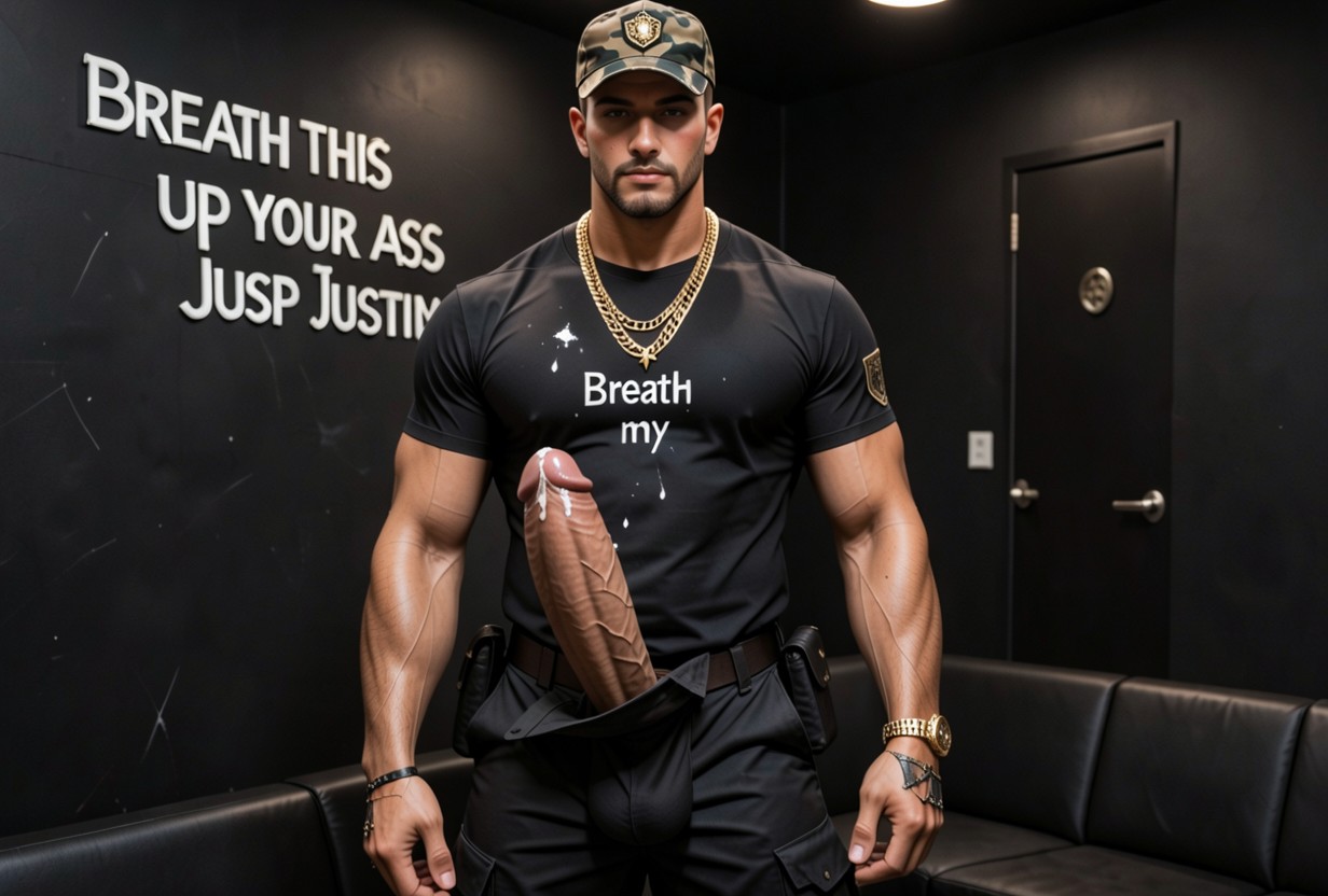 Dark Room, Presenting Massive Thick Erect Cock To Camera With Dominant Expression, Black Camo Cap Porno gay IA
