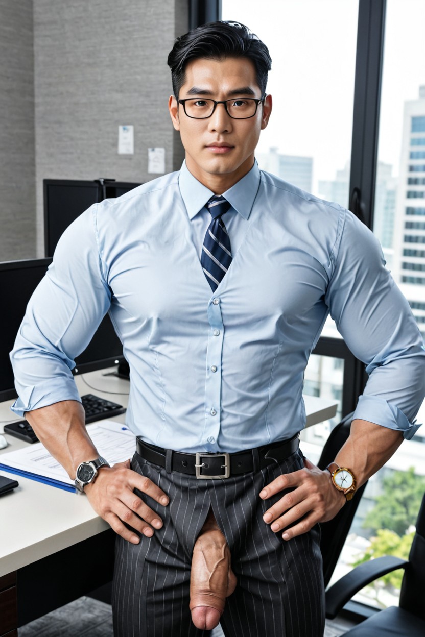 Watch On Right Hand, Towering Physique, Hands On Hips AI Gay Porn