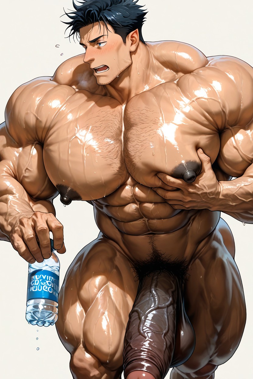 Pubic Hair, No Tits, Oversize Muscle AI Gay Porn