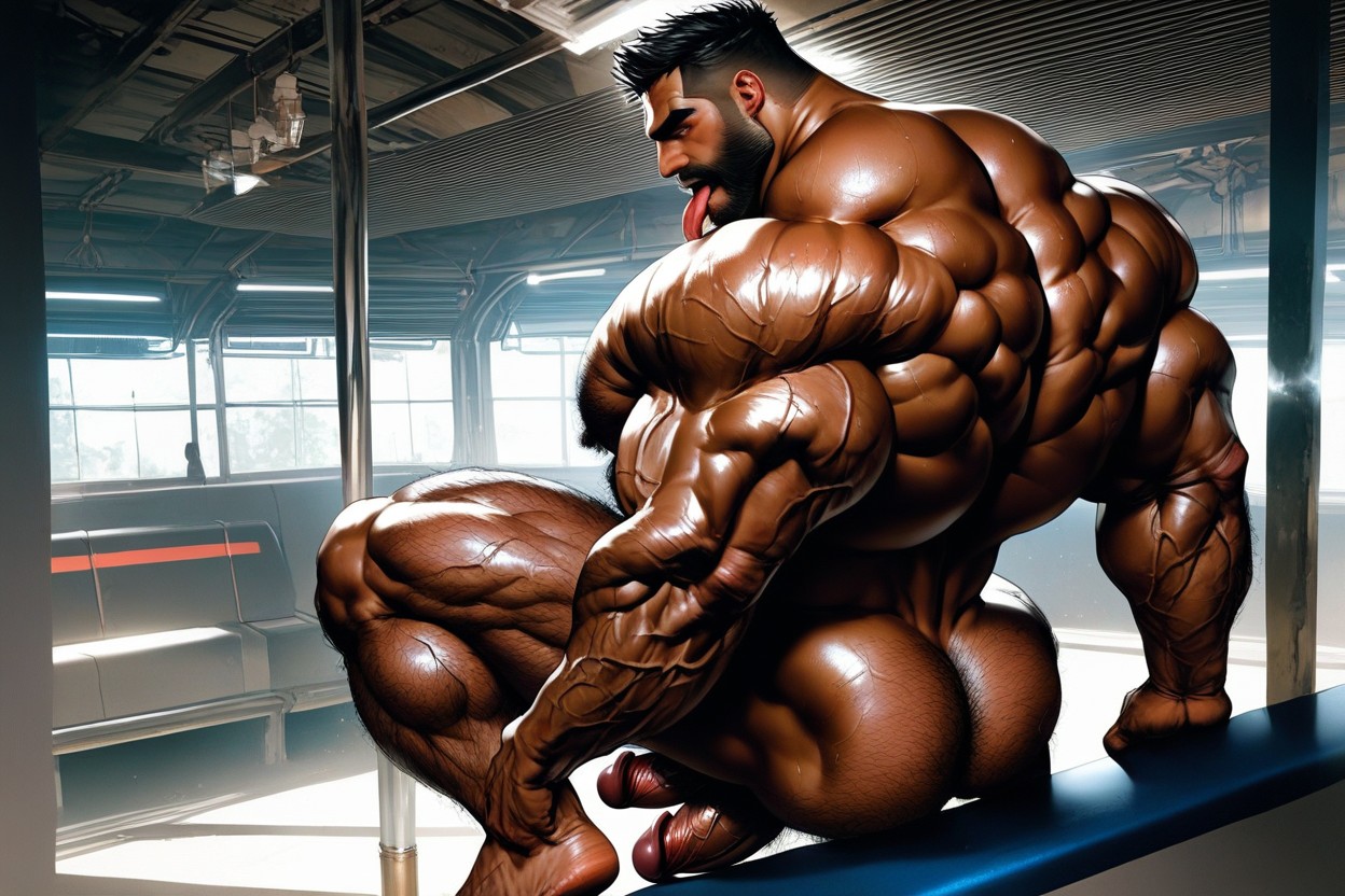 Train Station, Massive Meaty Body, Huge Black Beard AI Gay Porn