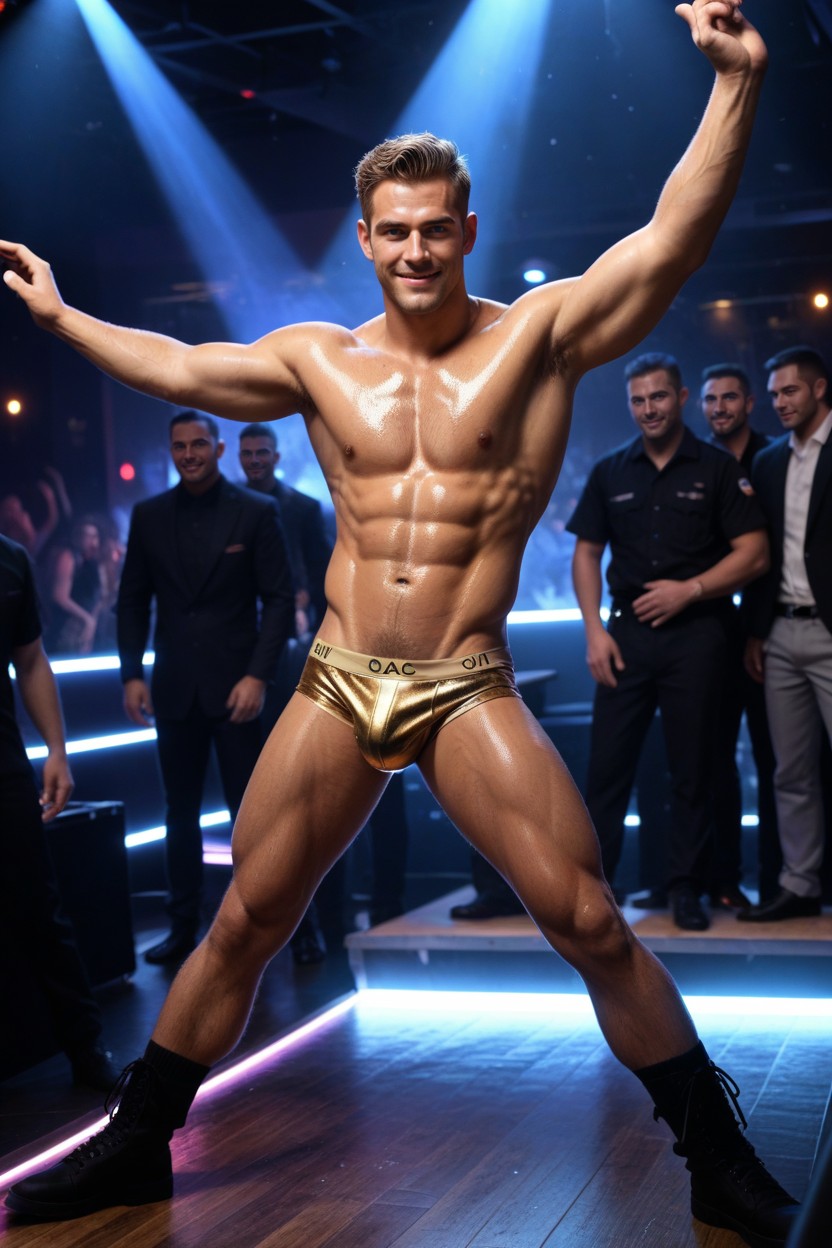 Shiny Fabric, Lots Of Men Dancing On Dancefloor, Crowded Dancefloor Porno gay IA