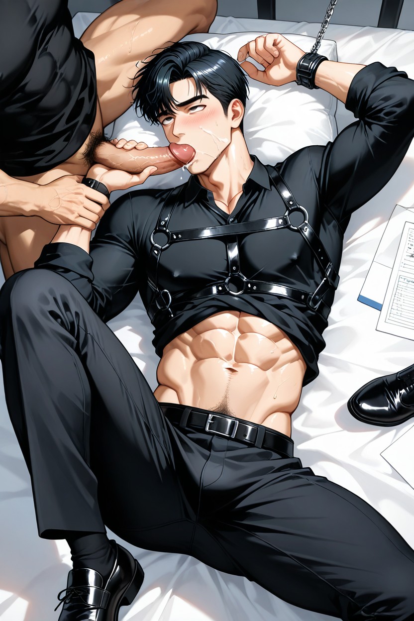 Black Office Shirt, Office, Bound By Chains AI Gay Porn