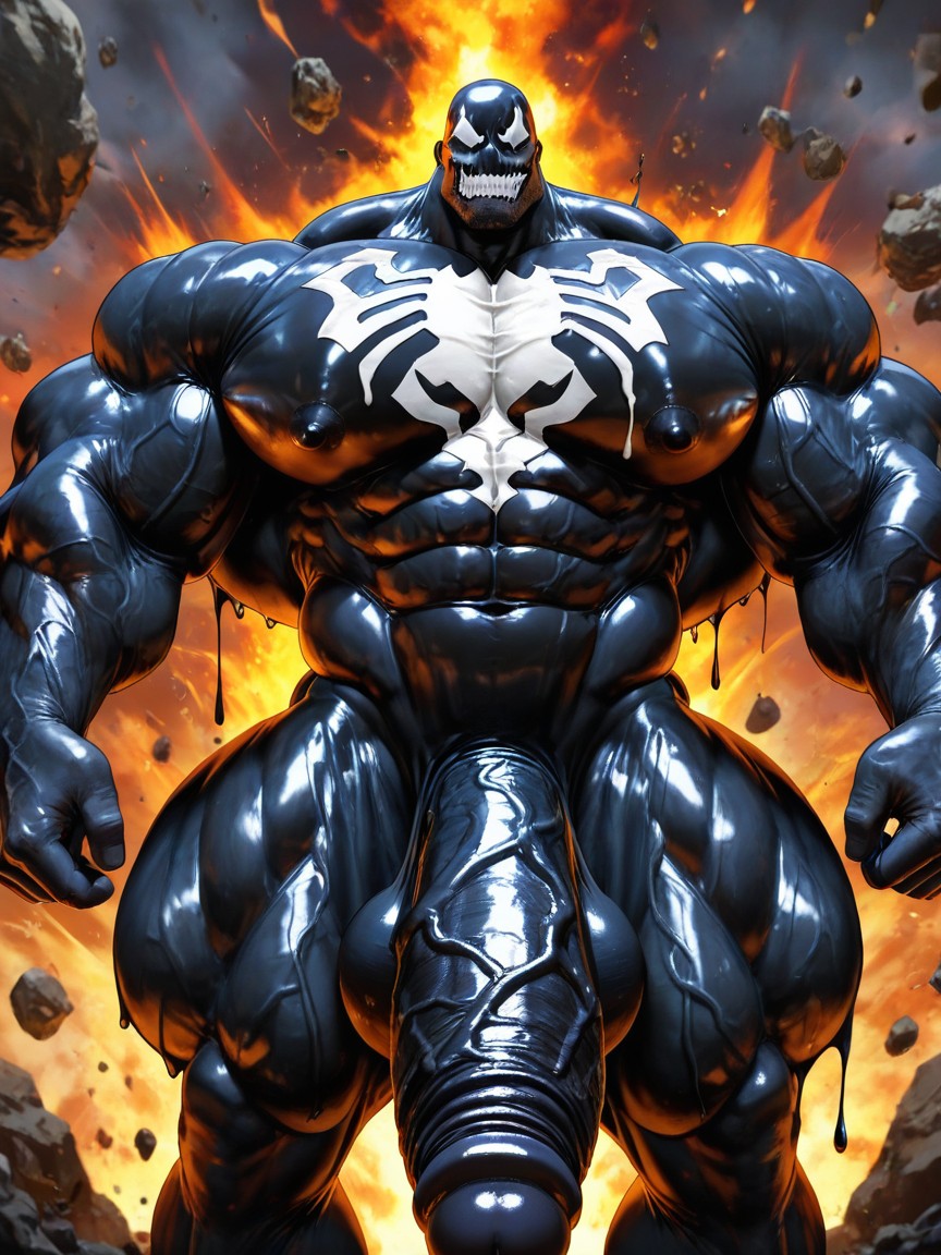 Black Goo On Skin, Exquisite Tonal Range, Oversized Hyper Gigantic Cock AI Gay Porn