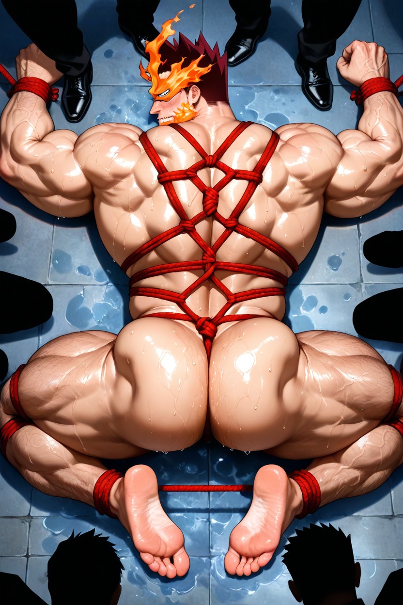 Broad Chest, Naked, Not Fire In The Background Powerful Flames Completely Cover The Area From Above Both Eyes To The Forehead AI Gay Porn