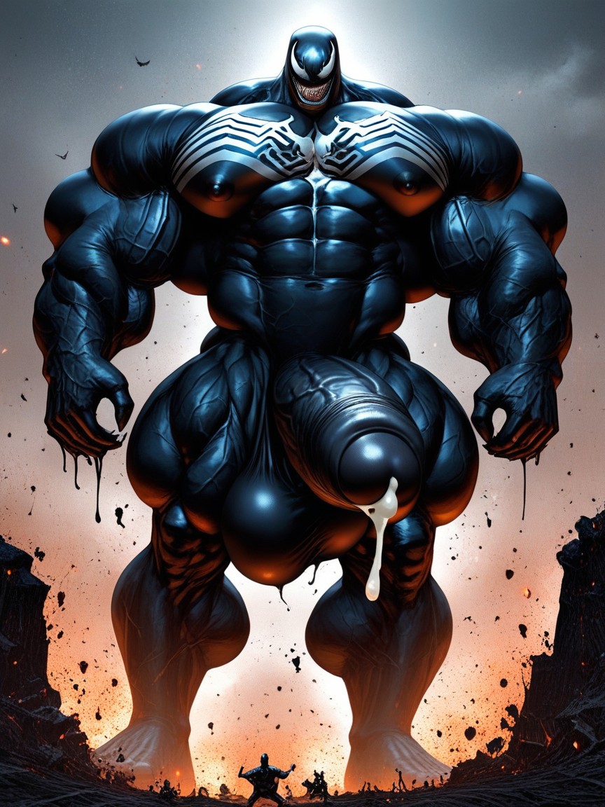 Colossal Muscularity, Black Goo Latex, Gigantic Muscles AI Gay Porn