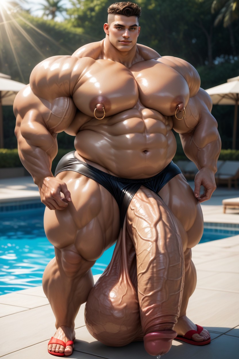 Gigantic Oversized Heavy Sagging Balls, Stretching, Absurdly Long Oversized Hyper Penis AI Gay Porn