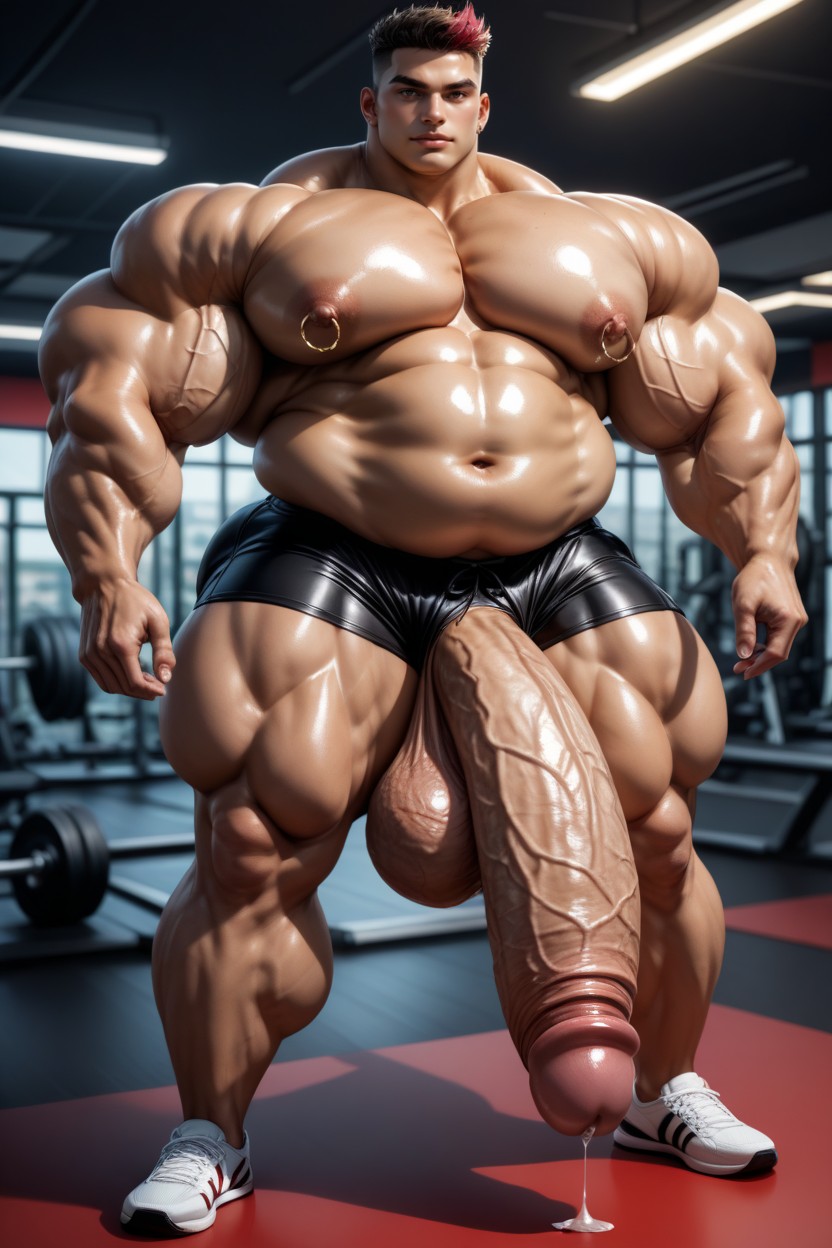 Shorts Deportivos, Oiled Skin, Gimnasio Porno gay IA