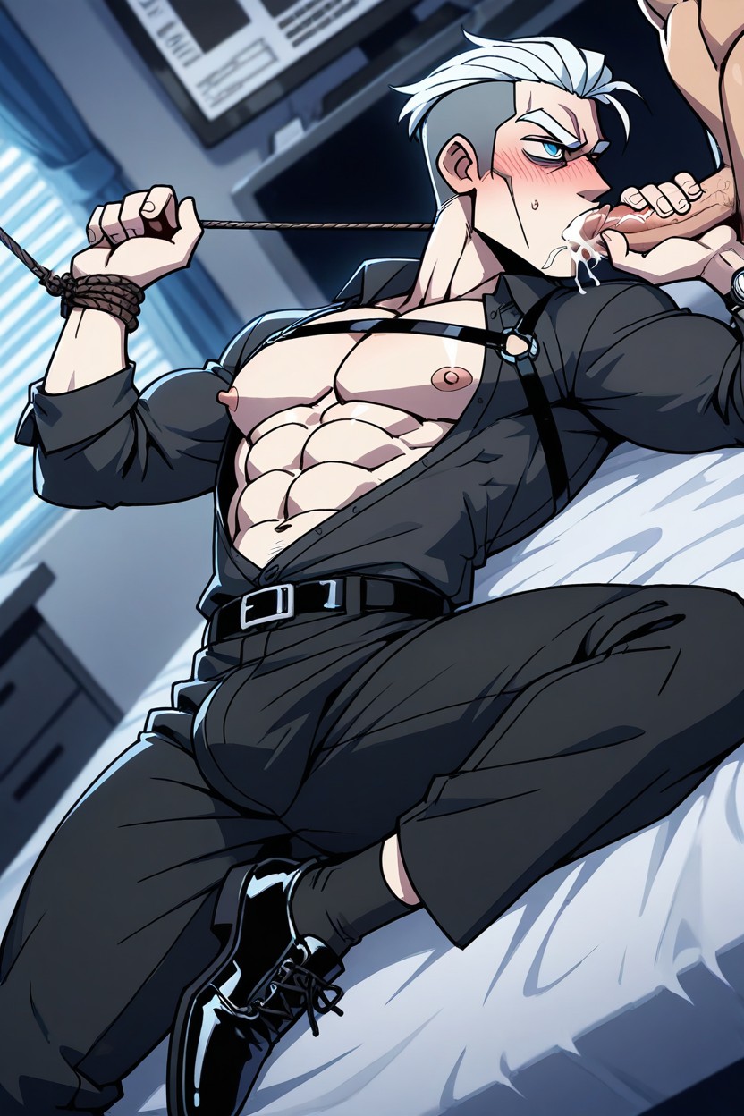 Bulge In Pants, Sharp-faced, Pale Skin AI Gay Porn