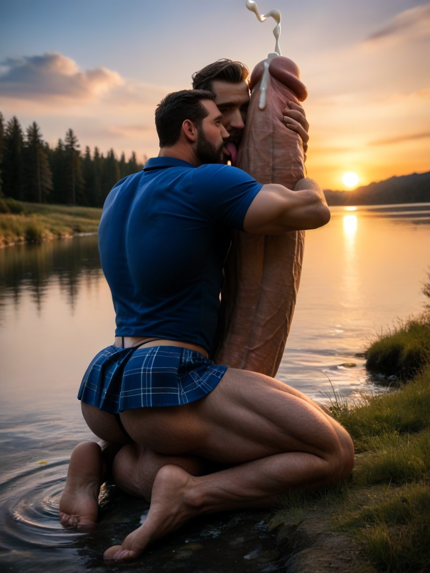 Angular Features, Only Males, Oversized Impossibly Surreal Uncut Hypercock Longer And Thicker Than Body AI Gay Porn