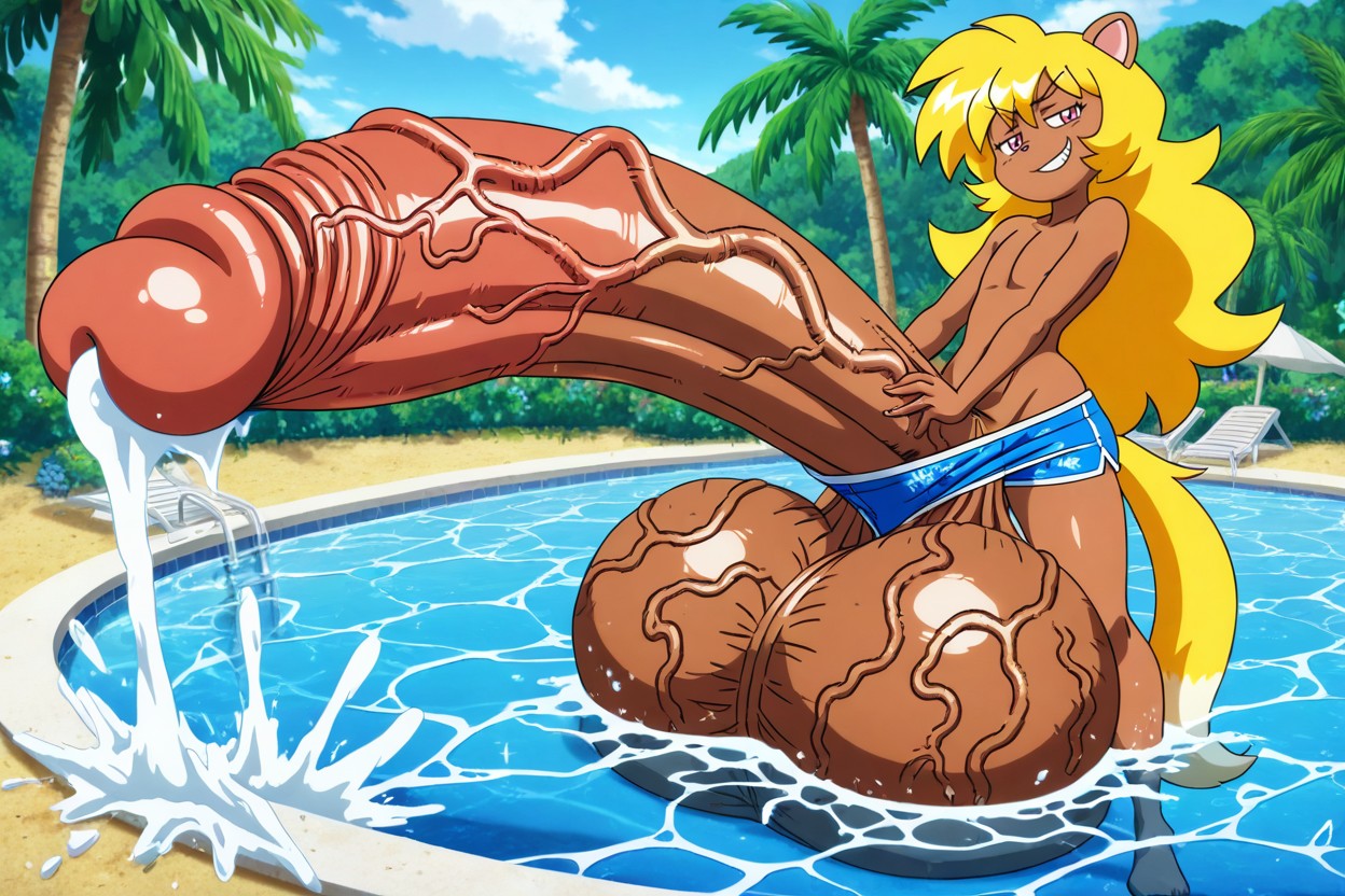 25+, Ribut Is Otoko No Ko, Hyper Giant Impossibly Long And Thick Penis Bulge Visible In Swimshorts AI Gay Porn