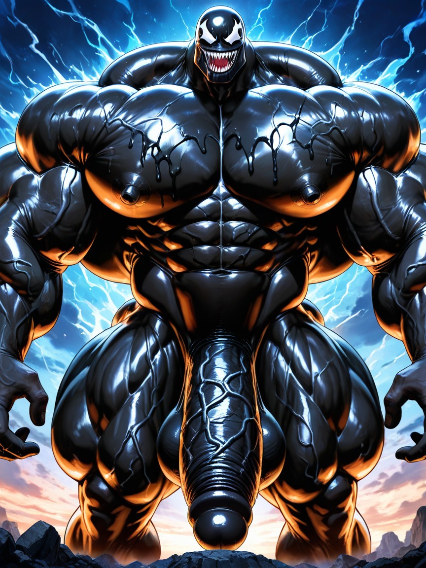 Oversized Hyper Gigantic Cock, Black Goo On Skin, Big Muscles AI Gay Porn