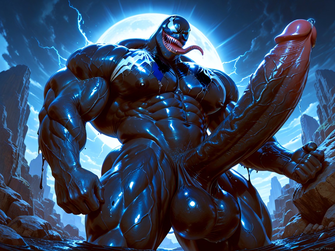 Venom, Penis Bigger Than Body, Big Muscles AI Gay Porn