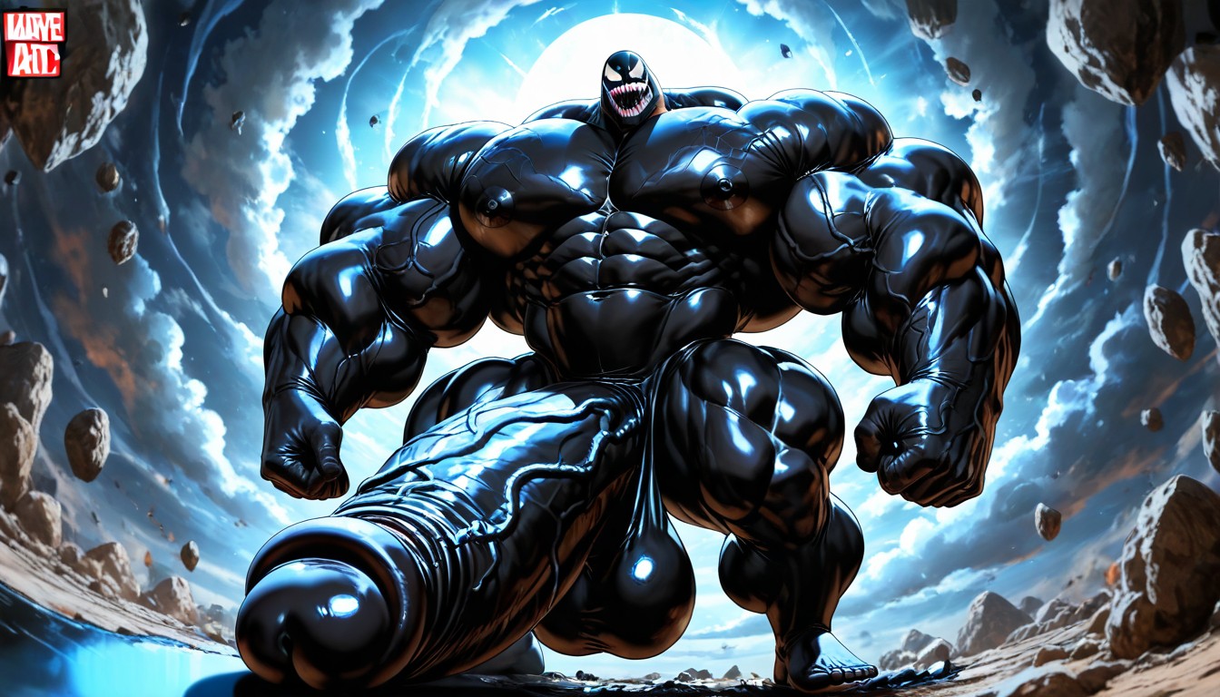 Black Goo Latex, Perspective, Absurdly Long Oversized Hyper Penis AI Gay Porn