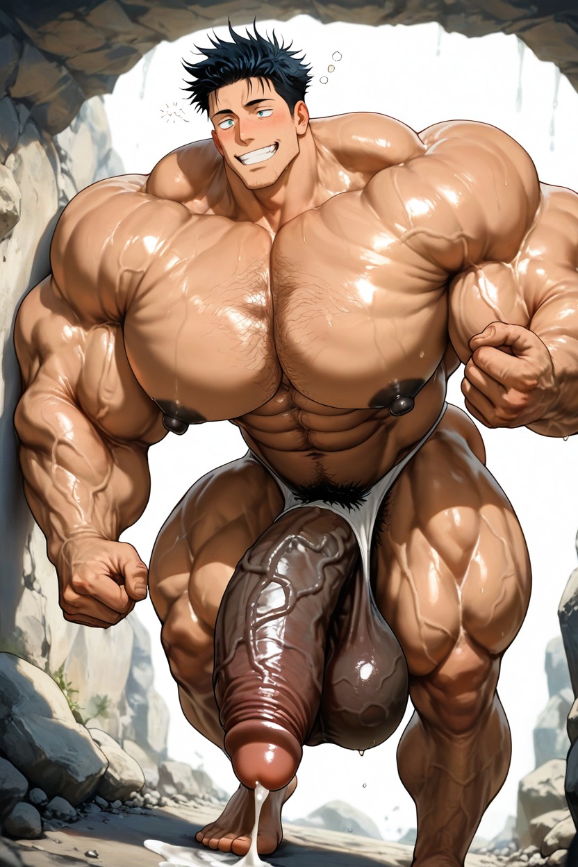 Pre-ejaculate Fluid, Huge Veiny Testicles, Gigantic Muscles AI Gay Porn