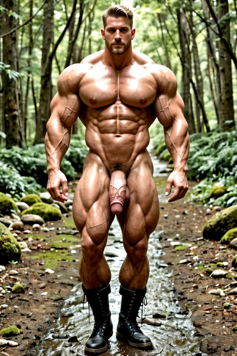 Hyper Realistic, Wearing Silver Ornate Elegant Leather Boots, Massive Nipples Porno gay IA