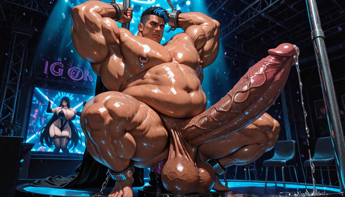 Olive Skin Tone, Oiled Skin, Ultra Long Mega Lengthy Penis Growth AI Gay Porn