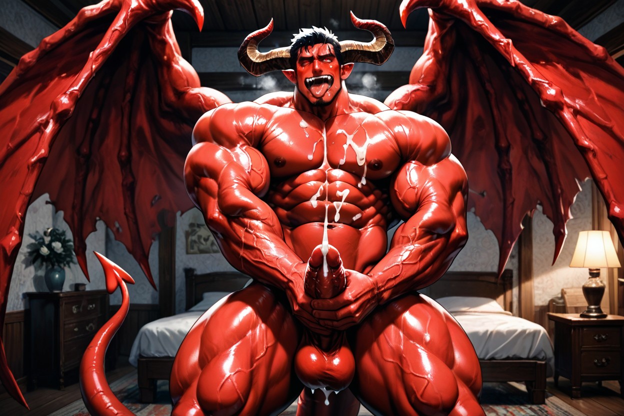 Extreme Cumshot, Male Demon Big Red Wings, Delicate Features AI Gay Porn
