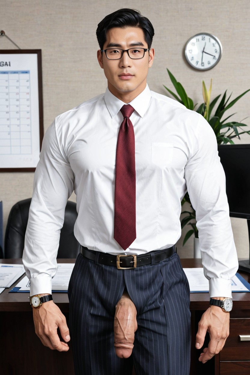 Imposing Presenceflaccid Penis, Smooth Skin, Extremely Handsome Korean Man's Face AI Gay Porn