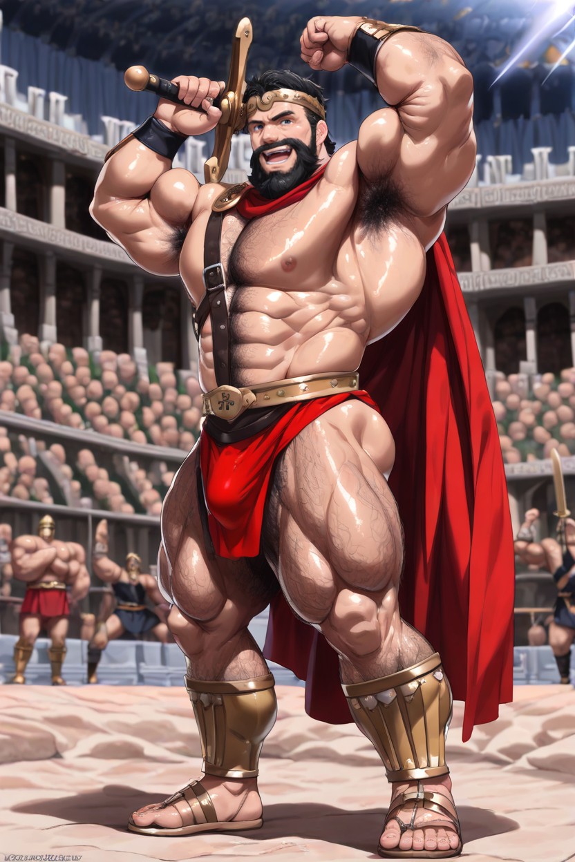 Excessive Hairy Body, Shiny Oiled Skin, Powerful AI Gay Porn
